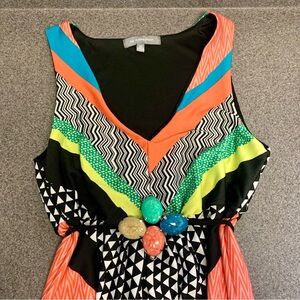 NY Collection Color block Jewel Belt Maxi Dress Size XS Travel Boho Vacation